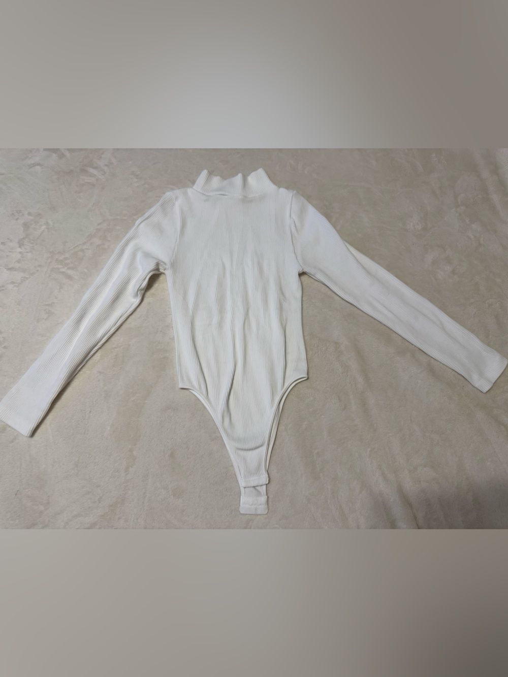 Ribbed Mock Neck Long-Sleeve White Bodysuit